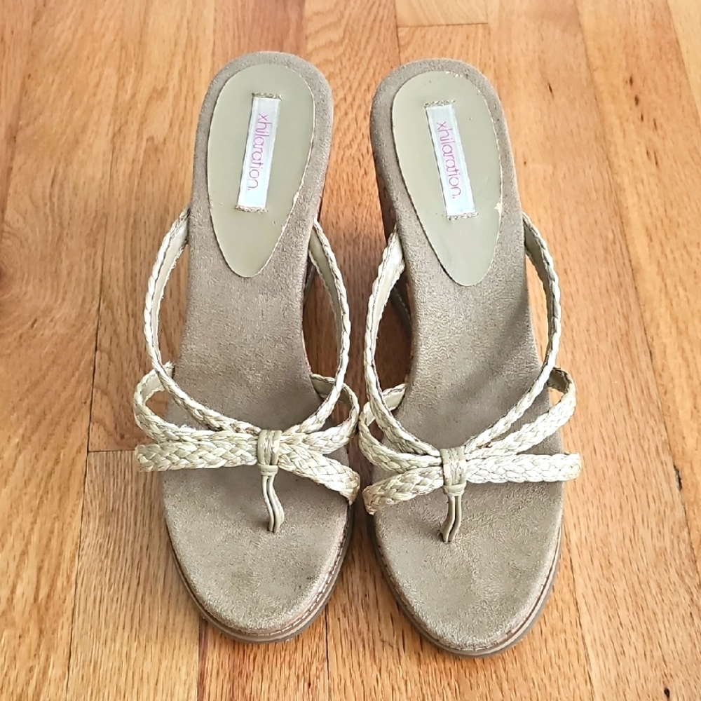 Xhilaration Women's Straw Tan Cork Wedge Sandals Size 10